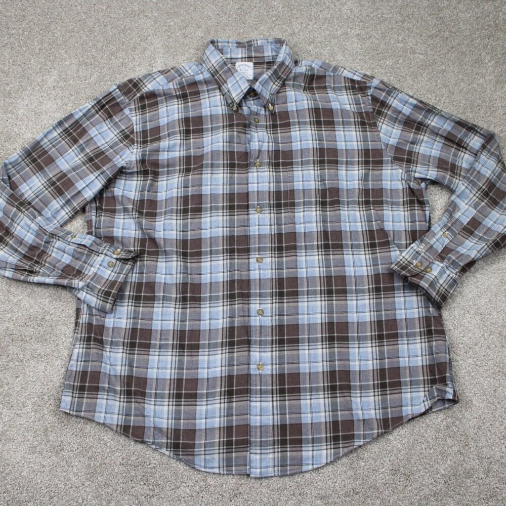 Brooks Brothers Regent Fit Shirt Mens 2XL XXL Blue/Brown Long Sleeve Button Down